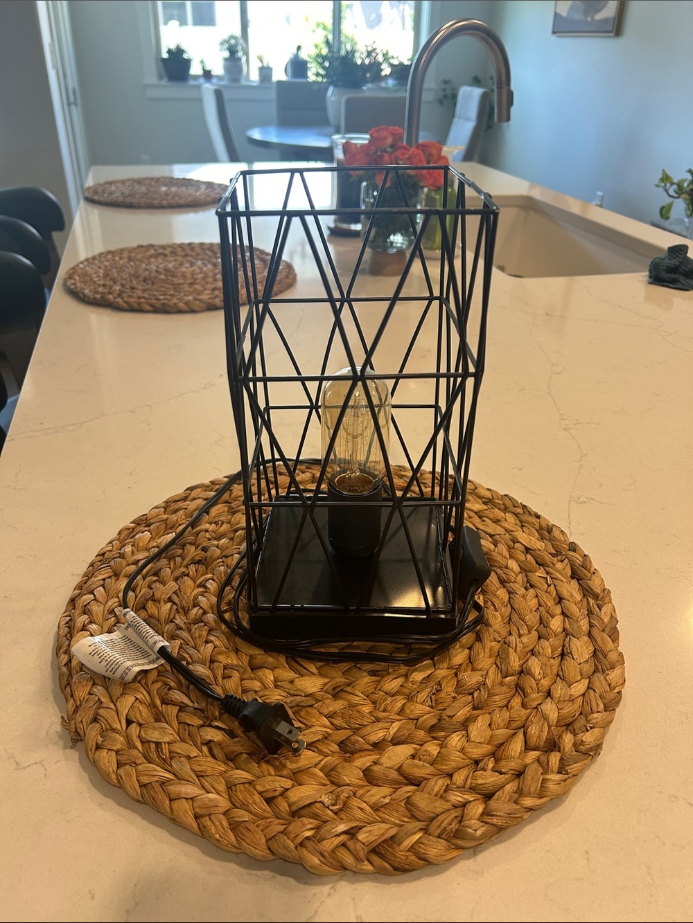 Source Unknown Black Geometric Metal Cage Table Lamp